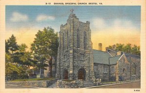 BRISTOL, VA Virginia   EMANUEL EPISCOPAL CHURCH   c1940's Linen Postcard