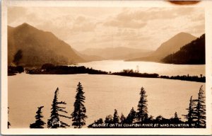 RPPC Sunset on the Columbia River at Wind Mountain WA Vintage Postcard V57