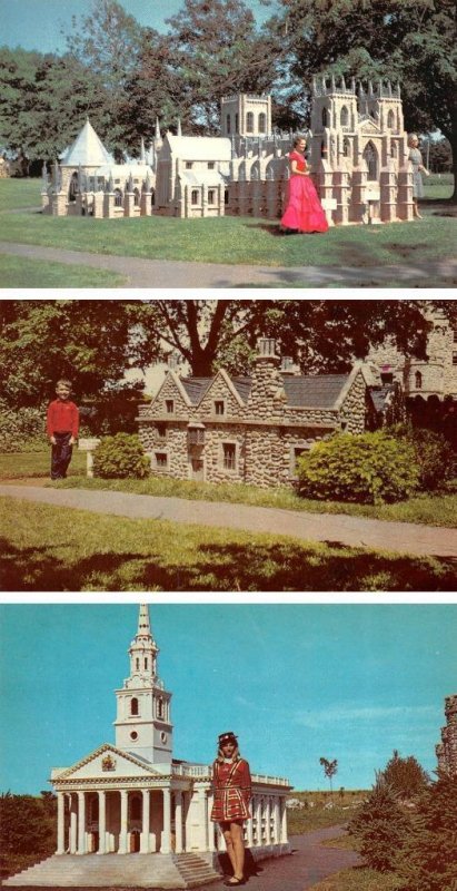 3~Postcards Burlington, PEI Canada WOODLEIGH REPLICAS Castle~Manor House~Church