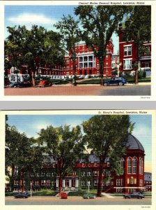 2~Postcards ME, Lewiston CENTRAL MAINE GENERAL HOSPITAL & ST MARY'S HOSPITAL