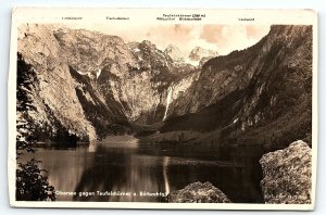 1938 Obersee gegen Teufelshörner und Rötbachfall Devils Horn RPPC POSTCARD P3386