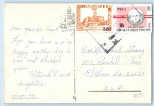 Lima Peru Postcard Lima Sheraton Hotel and Road Scene 1976 Vintage Posted