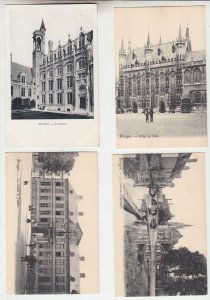 P2557, 4 dif old postcard bruges belgium, hotel palice de jusice & more, unused