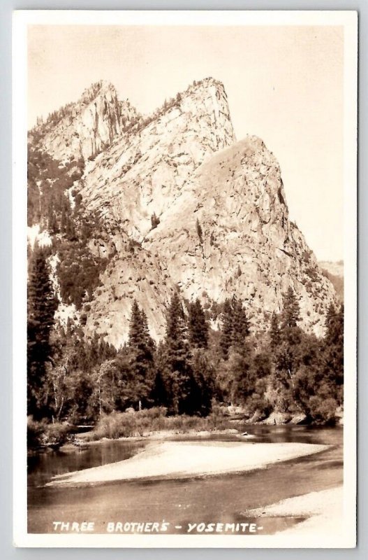 CA Three Brothers Yosemite Real Photo RPPC Postcard X21