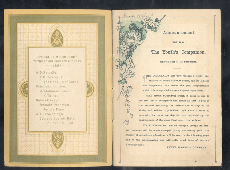 BOSTON MASS. YOUTHS COMPANION MAGAZINE VINTAGE ADVERTISING BOOKLET 1890s