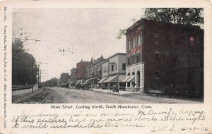 Main St. Looking North, South Manchester, CT., 1906 Hand Colored Postcard, Used