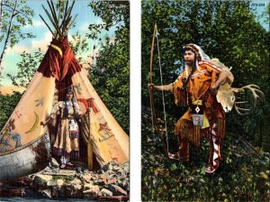 2~Native American Postcards INDIAN PRINCESS~Teepee & BRAVE After HUNT/Dead Deer