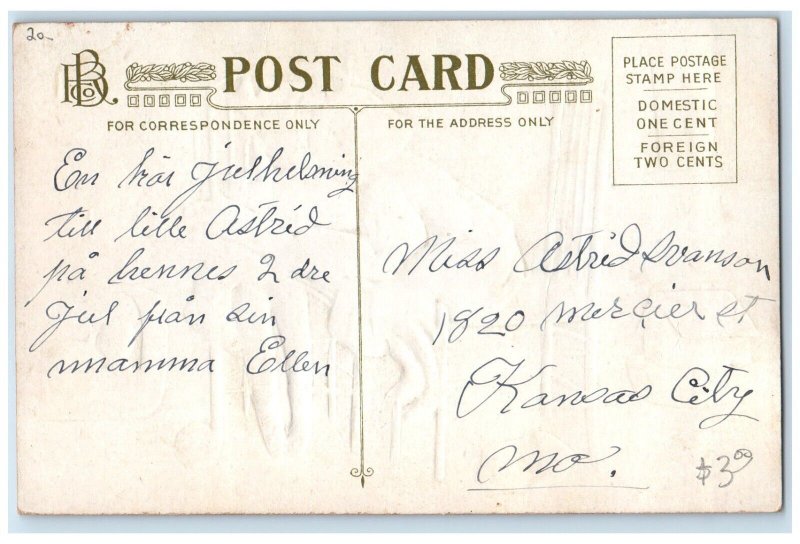 c1910's Christmas Children Reading Book Playing Doll Cubes Embossed Postcard