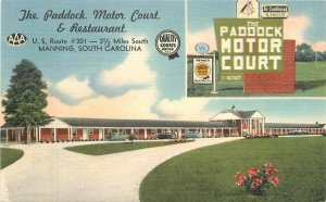 South Carolina Manning Paddock Motor Court Restaurant Postcard Mellinger 22-5748