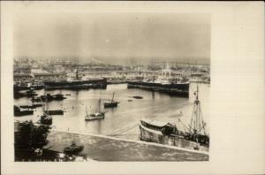 Barcelona Spain Harbor Ships c1910 Real Photo Postcard