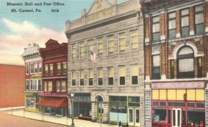 Vintage Postcard Masonic Hall And Post Office Building Mount Carmel Pennsylvania