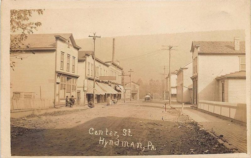 Hyndman PA Dirt Street Store Fronts General Store RPPC Real Photo Postcard