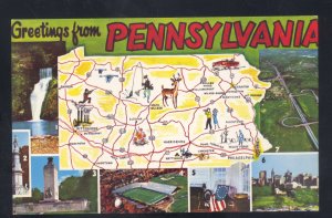 GREETINGS FROM PENNSYLVANIA STATE MAP VINTAGE POSTCARD