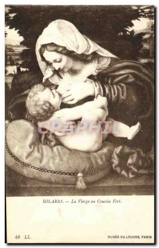 Old Postcard Solario The Madonna of the Green Cushion Musee du Louvre Paris