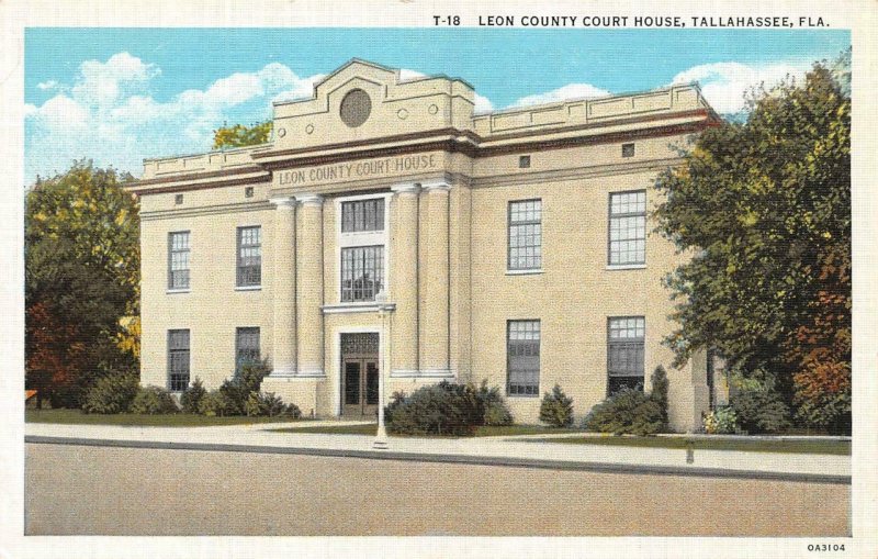 TALLAHASSEE, Florida FL    LEON COUNTY COURT HOUSE    c1940's Linen Postcard