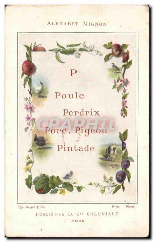 Old Postcard cute Alphabet Chicken Pork partridge pigeon fowl colonial Cie Paris