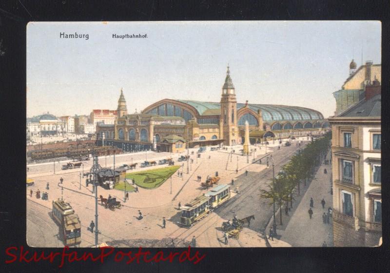 HAMBURG GERMANY HAUPTBAHNHOF RAILROAD STATION DEPOT ANTIQUE VINTAGE POSTCARD