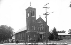 Real Photo Postcard Sacred Heart Church & Rectory in Grundy Center, Iowa~122165