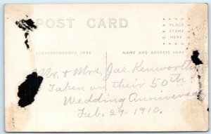 ID'd 1910 Old Married Couple RPPC 50th Anniversary Photo Postcard Kenworthy A95