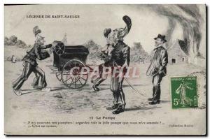 Postcard Old Firemen legend of Saint Saulge Pump