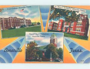 Unused Linen THREE VIEWS IN ONE POSTCARD Amarillo Texas TX G3688