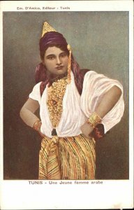 Tunis Tunisia Native Arab Woman Costume - Jewish? c1910 Postcard