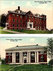 2~ca1910's Postcards Lewiston ME Maine  BATES COLLEGE Girl's Dormitory & Library