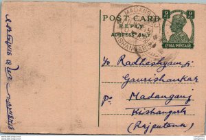 India Postal Stationery George VI 9p Madanganj Kishangarh cds