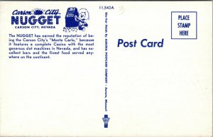 Vtg 1960s The Nugget Casino Carson City Nevada NV Unused Postcard