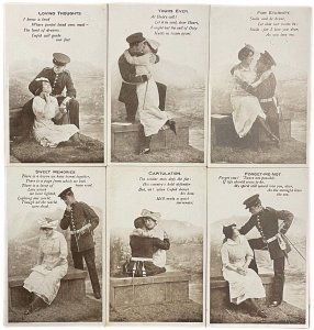 Set 6 british manufacture postcards navy military lover couple kiss romance 