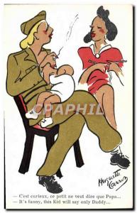 Postcard Old Army Women Smoking Cigarette