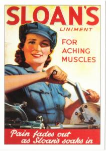 Woman Factory Worker Sloan's Liniment Ad British WWII Home Front Repro Postcard