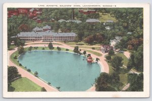 Aerial View~Lake Jeanette~Soldiers' Home~Leavenworth Kansas~Bldgs~Trees~Vtg PC