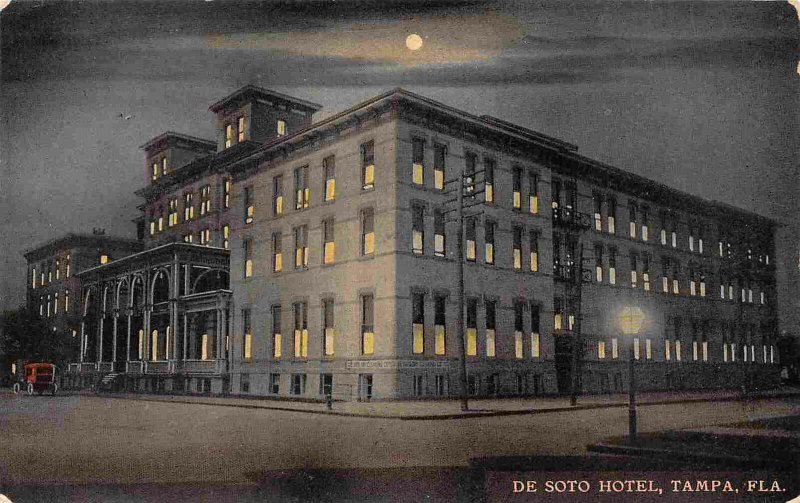 De Soto Hotel Moonlight Night Tampa Florida 1910c postcard