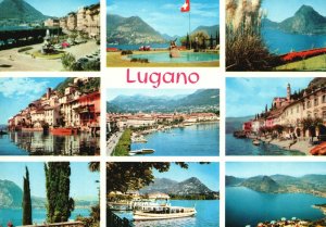 Postcard Scenic Ocean Views Statue Fountain Saluti Da Lugano Switzerland