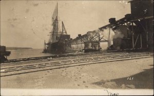 Six Masted Schooner Ship Dock Searsport Maine ME Cancel Real Photo Postcard