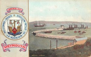 UK WEYMOUTH ENGLAND PORTLAND HARBOUR MILITARY SHIPS CANCEL POSTCARD (c. 1910)
