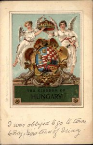 Tuck Hungary Heraldic Emblem Angels Crown Flag 1902 Cancel Vintage Postcard