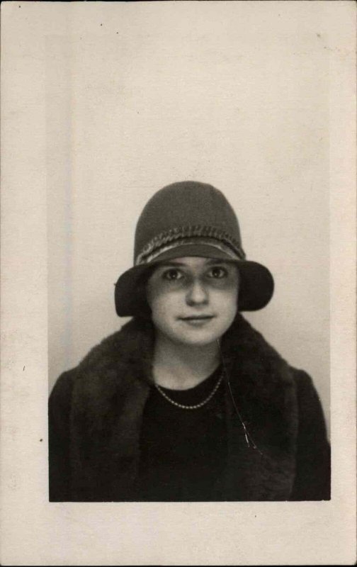 Pretty Woman Bucket Hat Fashion Flapper c1930 Real Photo Postcard