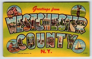 Westchester County New York Large Letter Greetings Postcard Linen Curt Teich