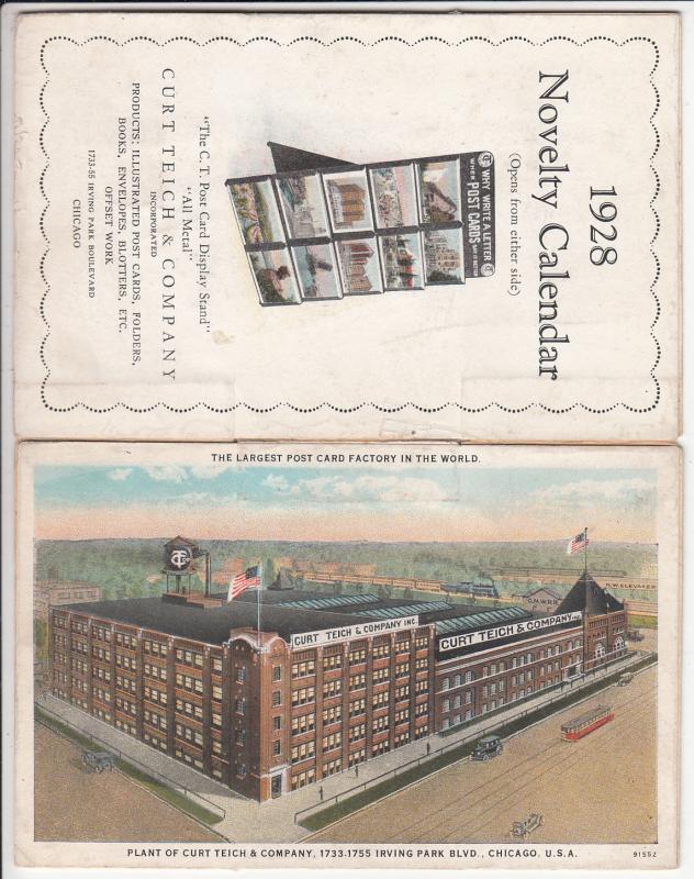 United States Curt Teich & Company Inc. Postcard Factory Novelty Calendar 1928 