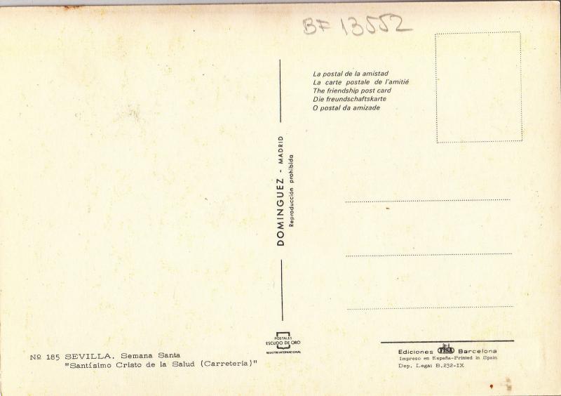BF13552 sevilla semana santa santisimo cristo de la sal  spain  front/back image