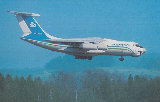 Ilyushin 76TD UK76811 Plane of Uzbekistan Airways at Zurich Airport Postcard