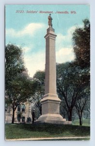 Soldiers Monument Janesville Wisconsin WI 1915 DB Postcard P6