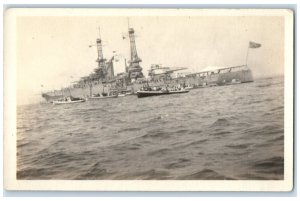 1919 US Navy Battleship At Long Beach California CA RPPC Photo Antique Postcard