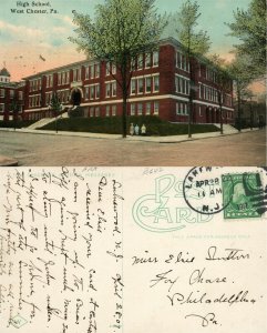 WEST CHESTER PA HIGH SCHOOL 1917 ANTIQUE POSTCARD w/ CORK CANCEL