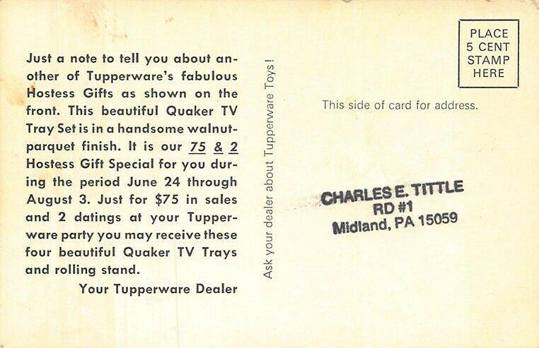 Midland PA Charles Tittle Tupperware Dealer Color Television Postcard