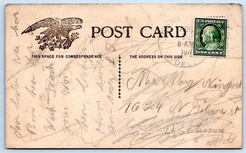 1913 AUGUSTINE BEACH HOTEL DELAWARE HORSE BUGGY PEOPLE POSTCARD