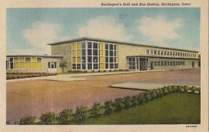 Postcard Burlington's Rail and Bus Station Burlington Iowa IA