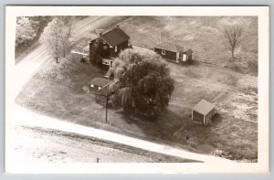 RPPC Aerial View of Farmhouse and Beautiful Weeping Willow Tree Postcard B25